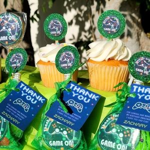 Set of 24 cupcake toppers and 24 favor bags with bubble wands to match ANY THEME